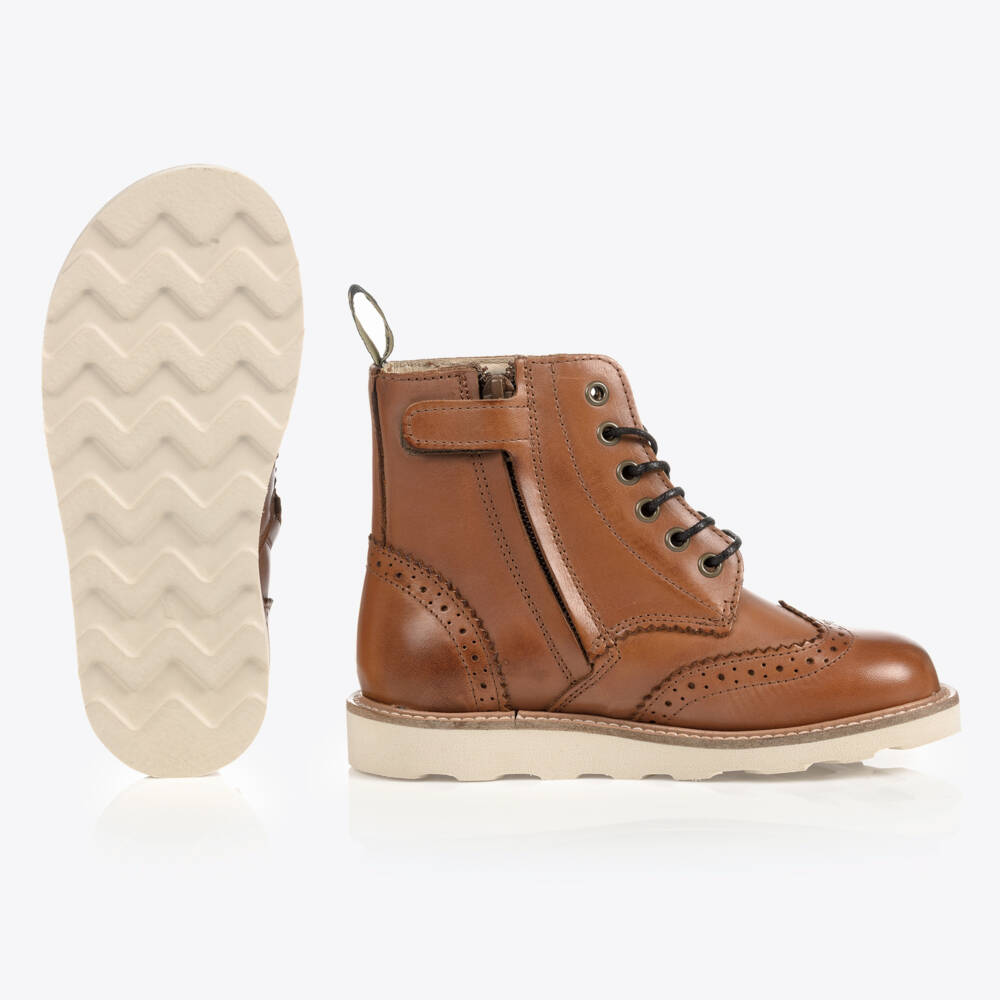Young Soles-Tan Brown Leather Brogue Boots | Childrensalon Outlet
