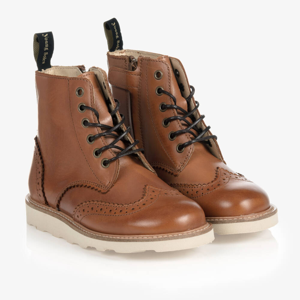 Young Soles-Tan Brown Leather Brogue Boots | Childrensalon Outlet