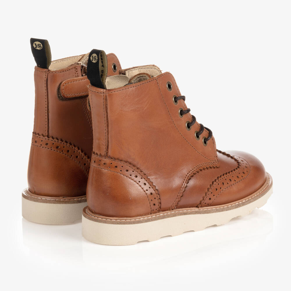Young Soles-Tan Brown Leather Brogue Boots | Childrensalon Outlet