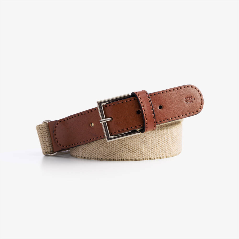 Zaccone-Beige Cotton & Leather Belt | Childrensalon Outlet