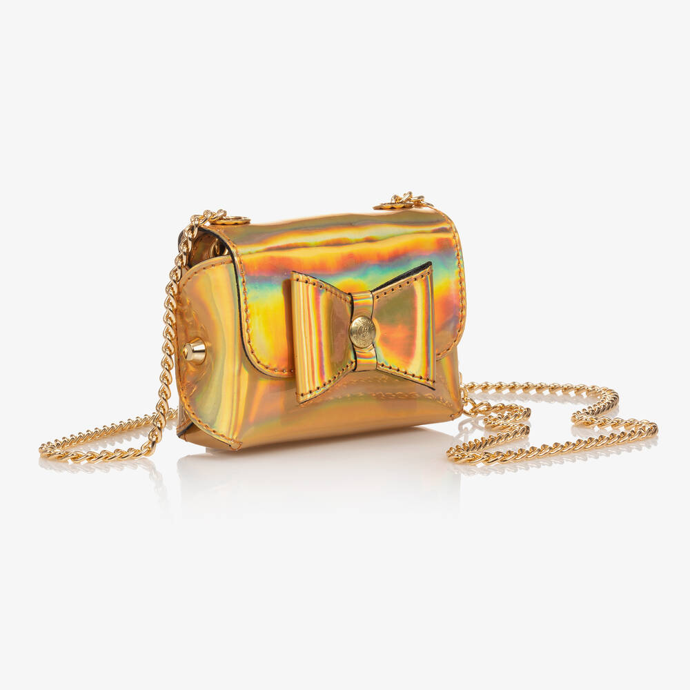 Zaccone-حقيبة كتف جلد صناعي لون ذهبي مزينة بفيونكة (12 سم) | Childrensalon Outlet