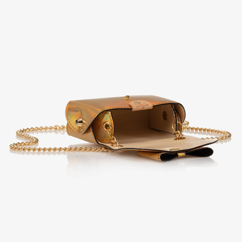 Zaccone-حقيبة كتف جلد صناعي لون ذهبي مزينة بفيونكة (12 سم) | Childrensalon Outlet