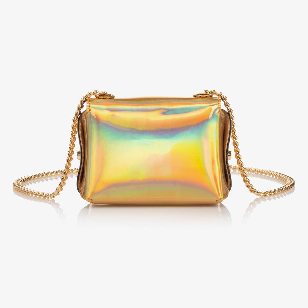 Zaccone-حقيبة كتف جلد صناعي لون ذهبي مزينة بفيونكة (12 سم) | Childrensalon Outlet