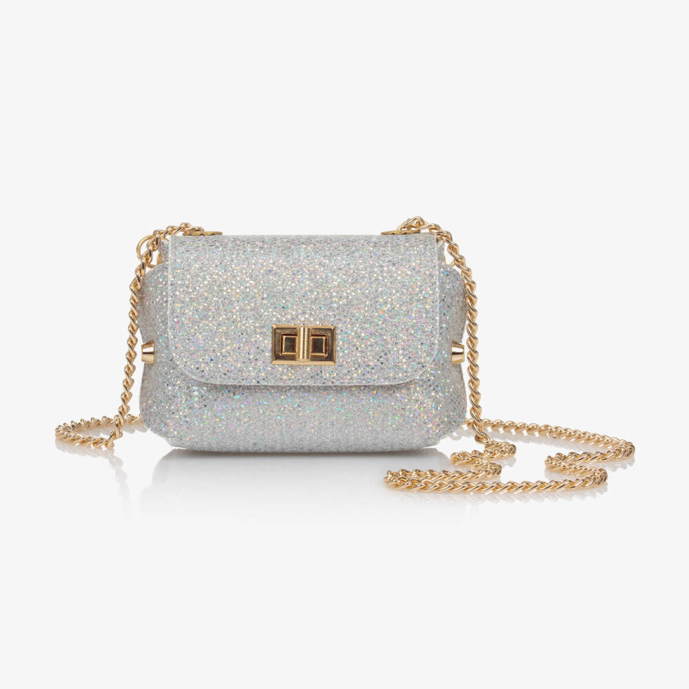 Zaccone-Girls Silver Glitter Leather Bag (12cm) | Childrensalon Outlet