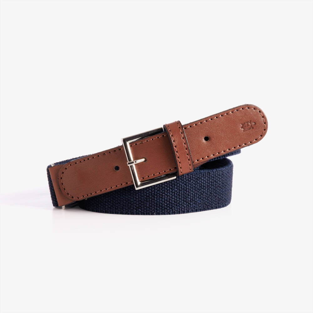 Zaccone-Navy Blue Cotton & Leather Belt | Childrensalon Outlet