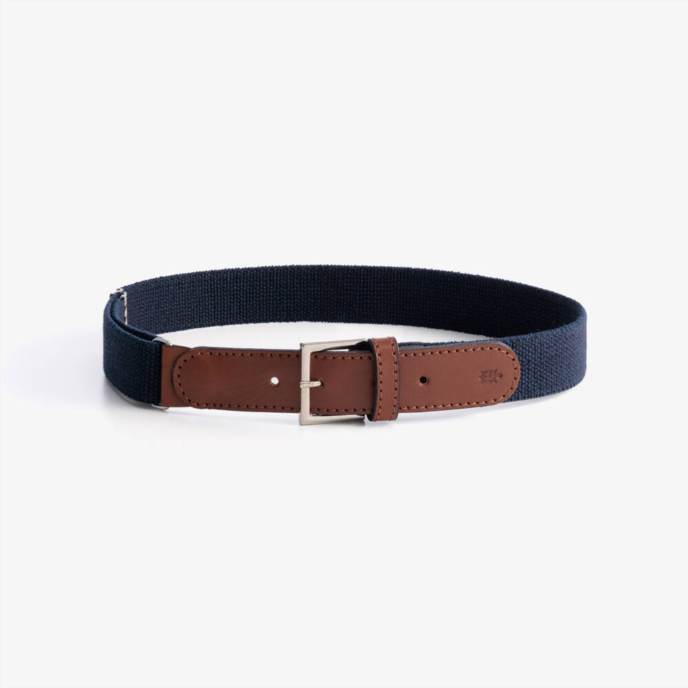 Zaccone-Navy Blue Cotton & Leather Belt | Childrensalon Outlet