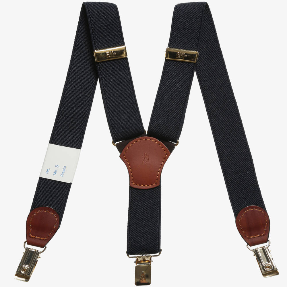 Zaccone-Navy Blue Cotton & Leather Braces | Childrensalon Outlet