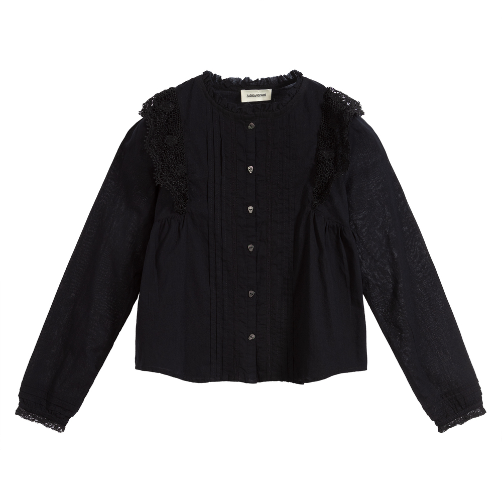 Zadig&Voltaire-بلوز قطن و دانتيل لون أسود | Childrensalon Outlet
