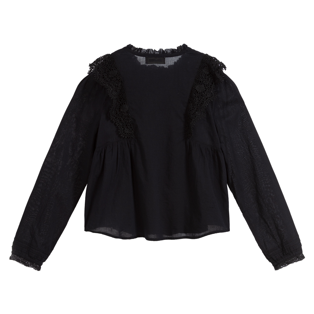 Zadig&Voltaire-Черная блузка из хлопка и кружева | Childrensalon Outlet