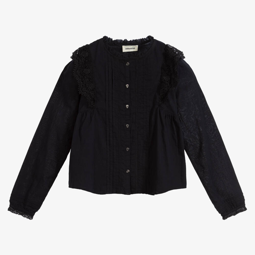 Zadig&Voltaire-Black Cotton & Lace Blouse | Childrensalon Outlet