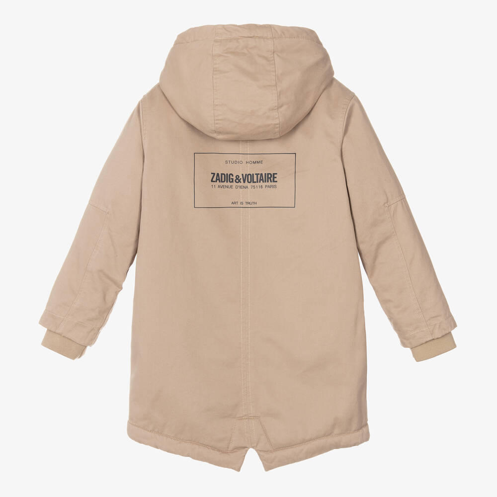Zadig&Voltaire-Boys Beige Cotton Hooded Parka Coat | Childrensalon Outlet