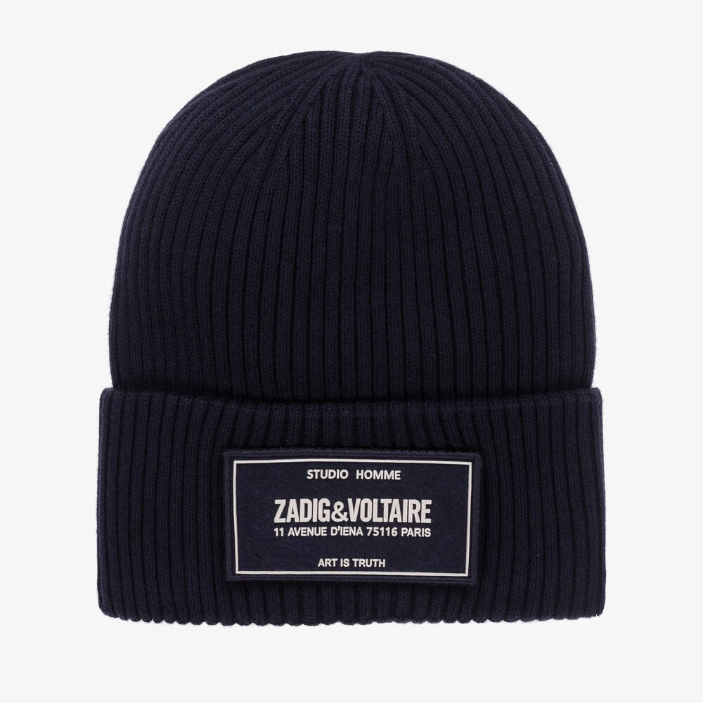 Zadig&Voltaire-Boys Blue Cotton & Cashmere Knit Hat | Childrensalon Outlet