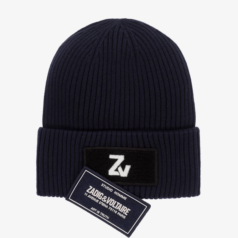 Zadig&Voltaire-قبعة مزيج قطن وكشمير محبوك لون كحلي للأولاد | Childrensalon Outlet