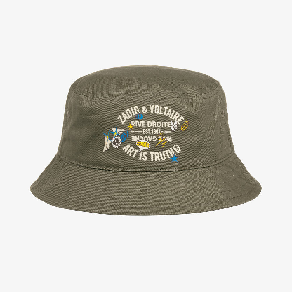 Zadig&Voltaire - Boys Green Cotton Logo Print Bucket Hat | Childrensalon