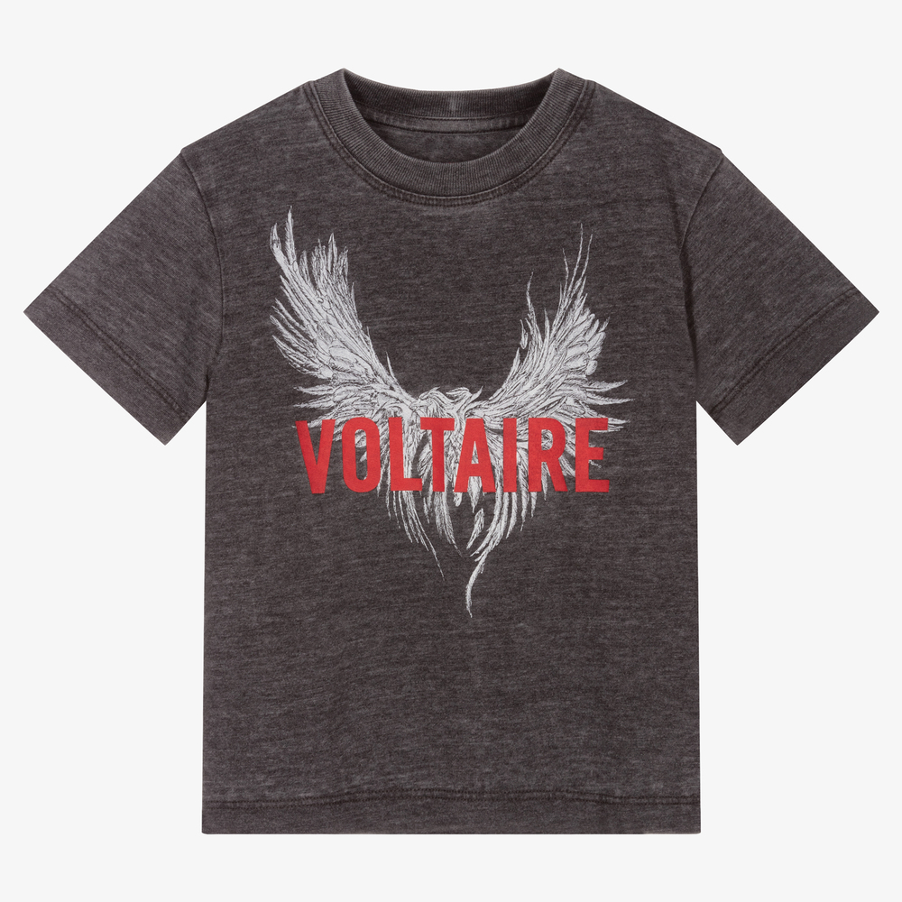 Zadig&Voltaire - Boys Grey Cotton Logo T-Shirt | Childrensalon