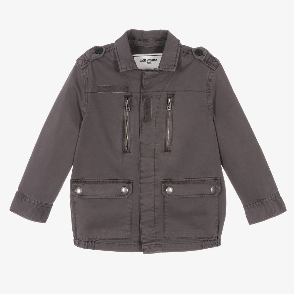 Zadig&Voltaire - Boys Grey Embroidered Military Jacket | Childrensalon