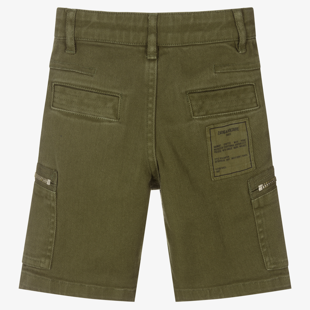 Zadig&Voltaire-شورت برمودا قطن تويل لون أخضر كاكي للأولاد | Childrensalon Outlet