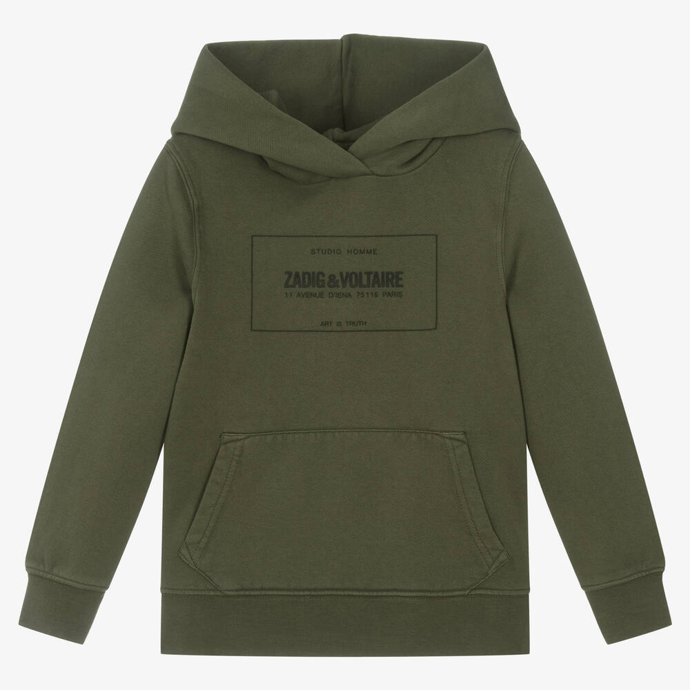 Zadig&Voltaire - Boys Khaki Green Cotton Hoodie | Childrensalon