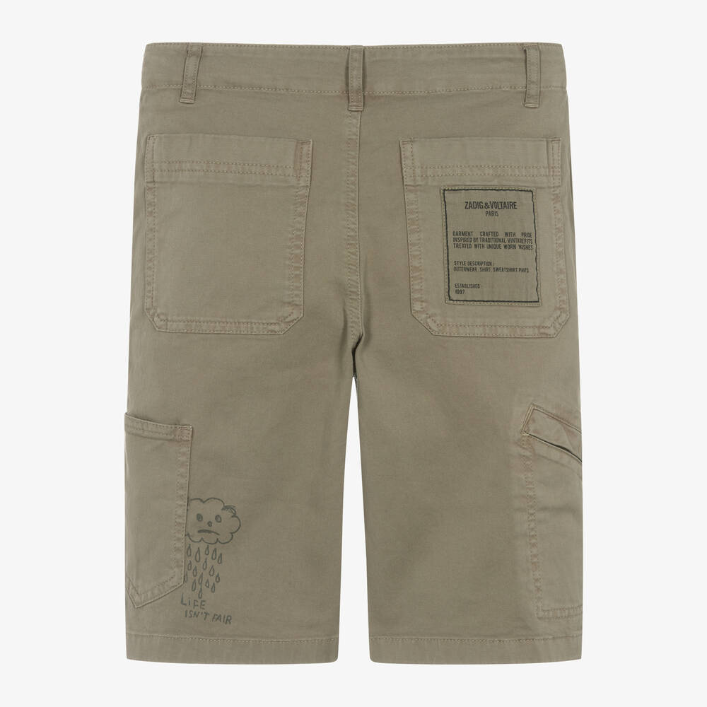 Zadig&Voltaire-Boys Khaki Green Cotton Twill Shorts | Childrensalon Outlet