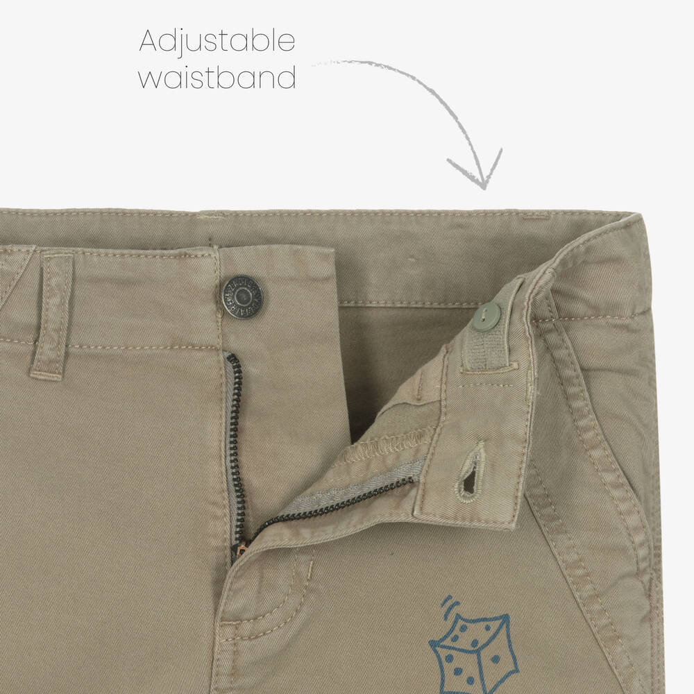 Zadig&Voltaire-Boys Khaki Green Cotton Twill Shorts | Childrensalon Outlet