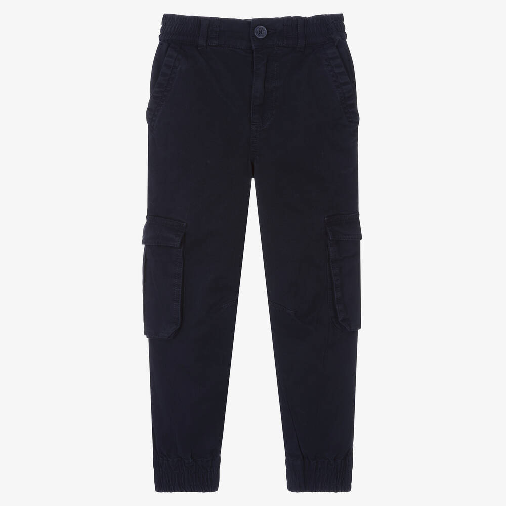 Boys Navy Blue Cotton Cargo Trousers