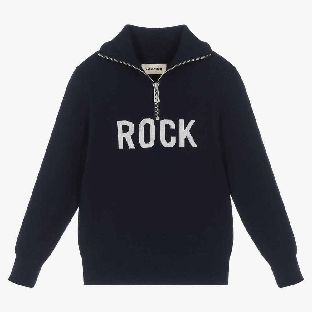 Zadig&Voltaire - Boys Navy Blue Half Zip Sweater | Childrensalon