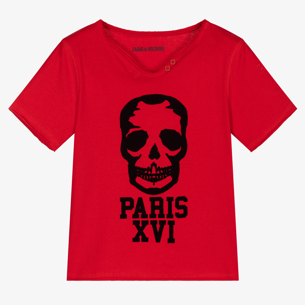 Zadig&Voltaire-Boys Red Cotton Skull T-Shirt | Childrensalon Outlet