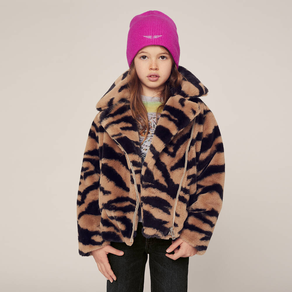 Zadig&Voltaire-Brown Zebra Faux Fur Jacket | Childrensalon Outlet