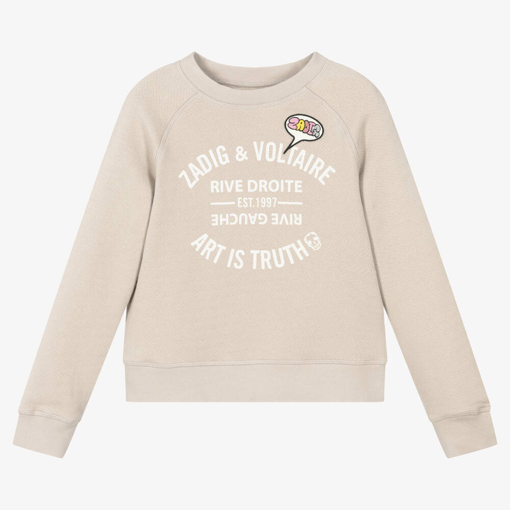 Zadig&Voltaire - Girls Beige Logo Sweatshirt  | Childrensalon