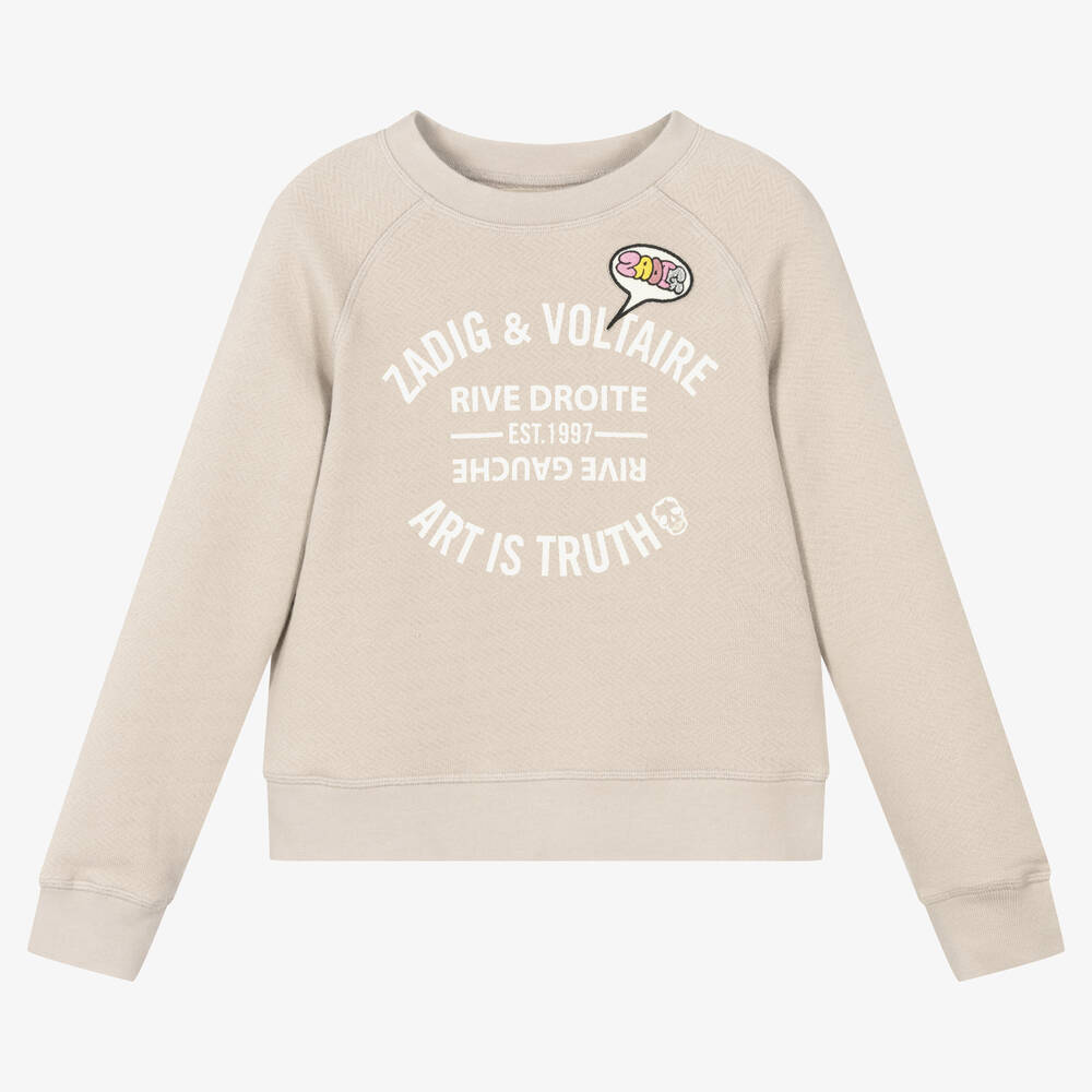 Zadig&Voltaire-Girls Beige Logo Sweatshirt  | Childrensalon Outlet