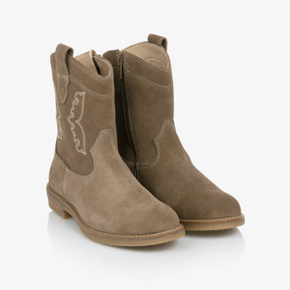 Zadig&Voltaire-Girls Beige Suede Leather Cowboy Boots | Childrensalon Outlet