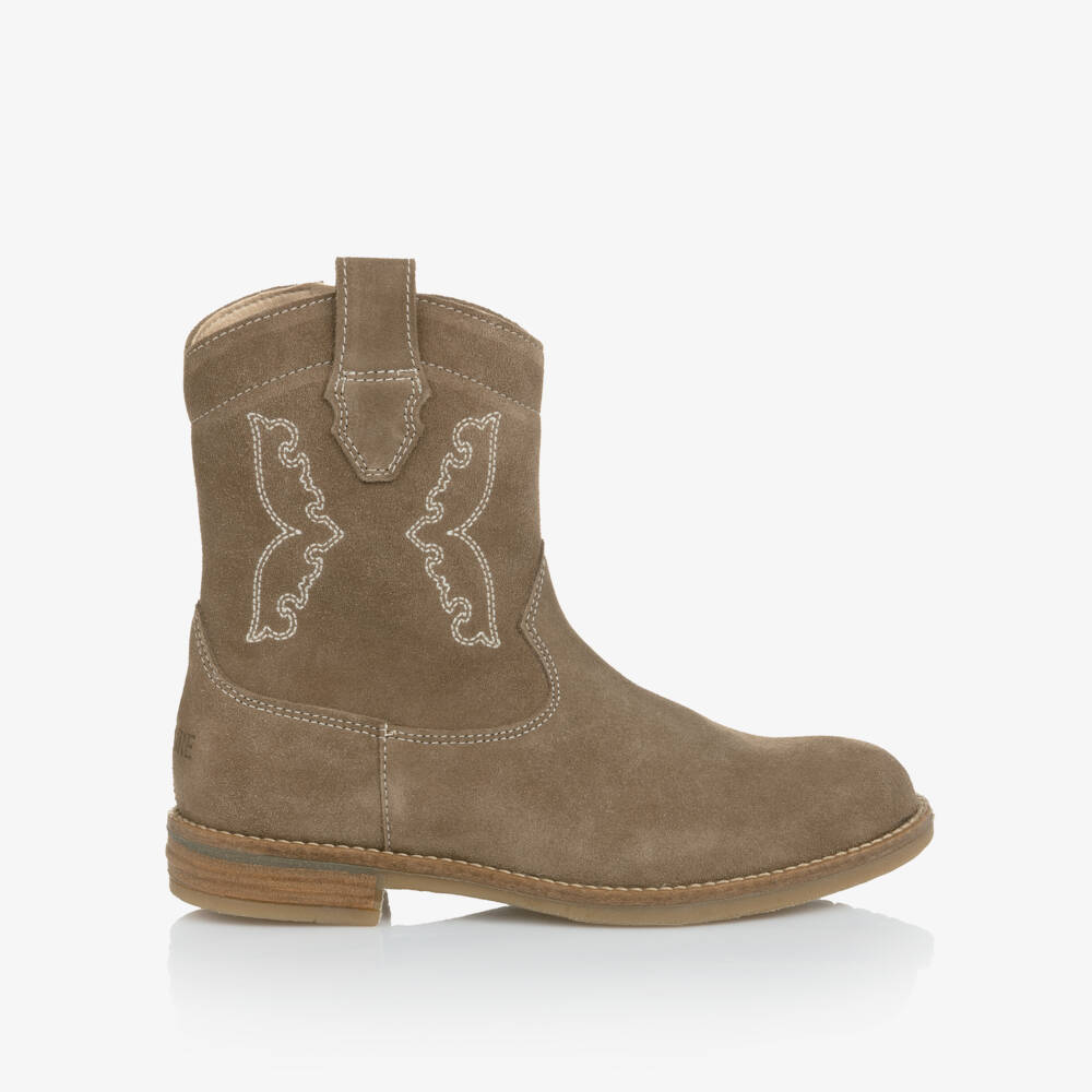 Zadig&Voltaire-Girls Beige Suede Leather Cowboy Boots | Childrensalon Outlet