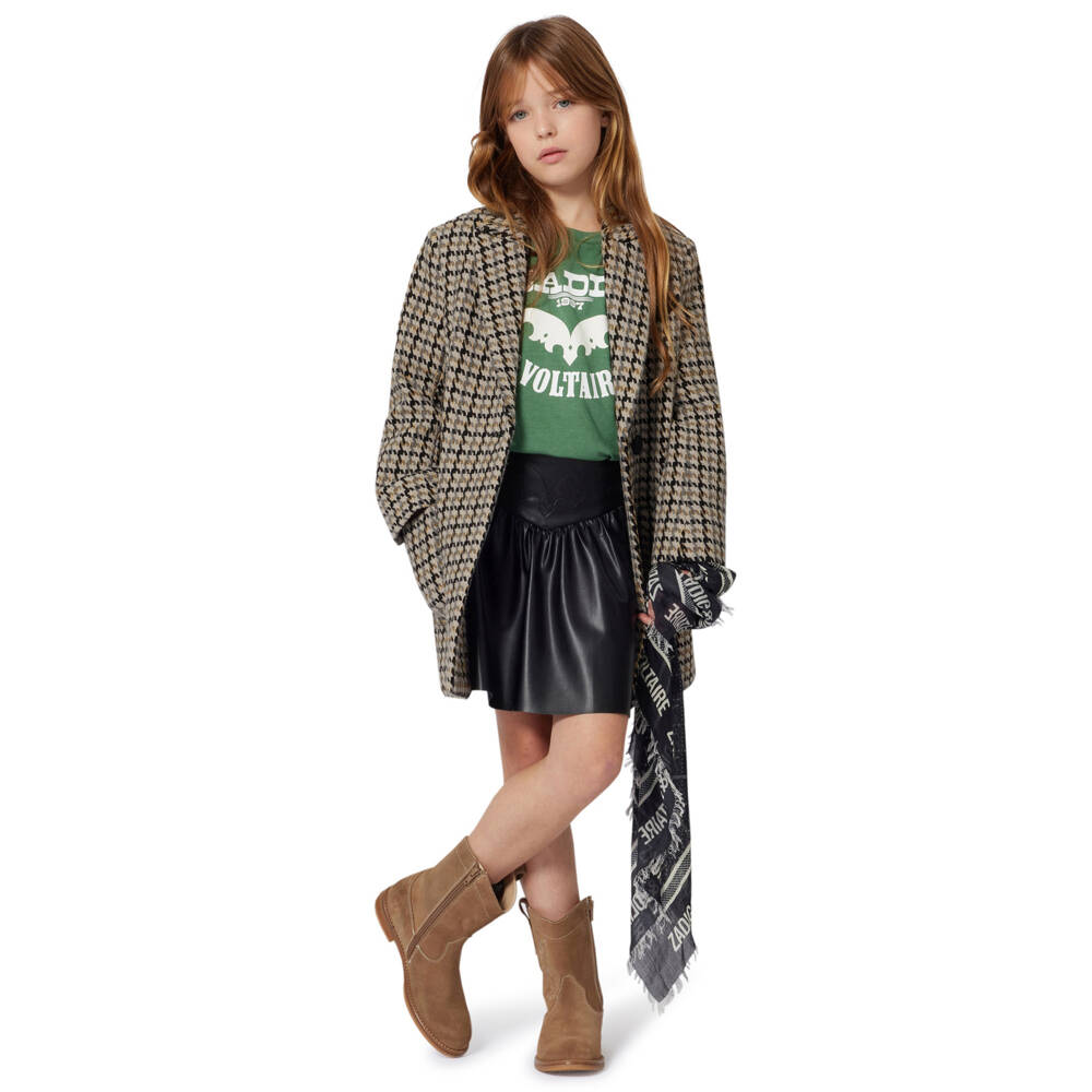 Zadig&Voltaire-Girls Black Faux Leather Embroidered Wings Skirt | Childrensalon Outlet