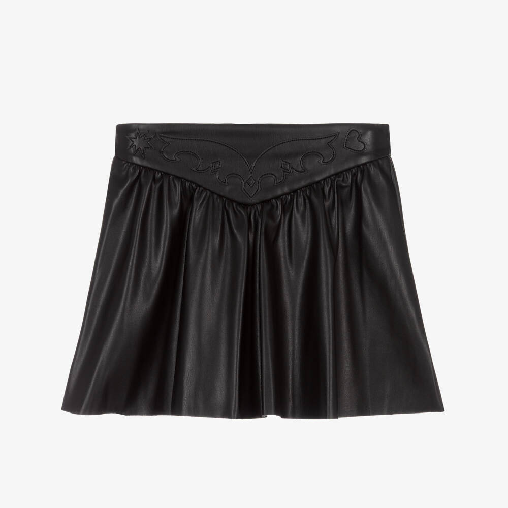 Zadig&Voltaire-Girls Black Faux Leather Embroidered Wings Skirt | Childrensalon Outlet