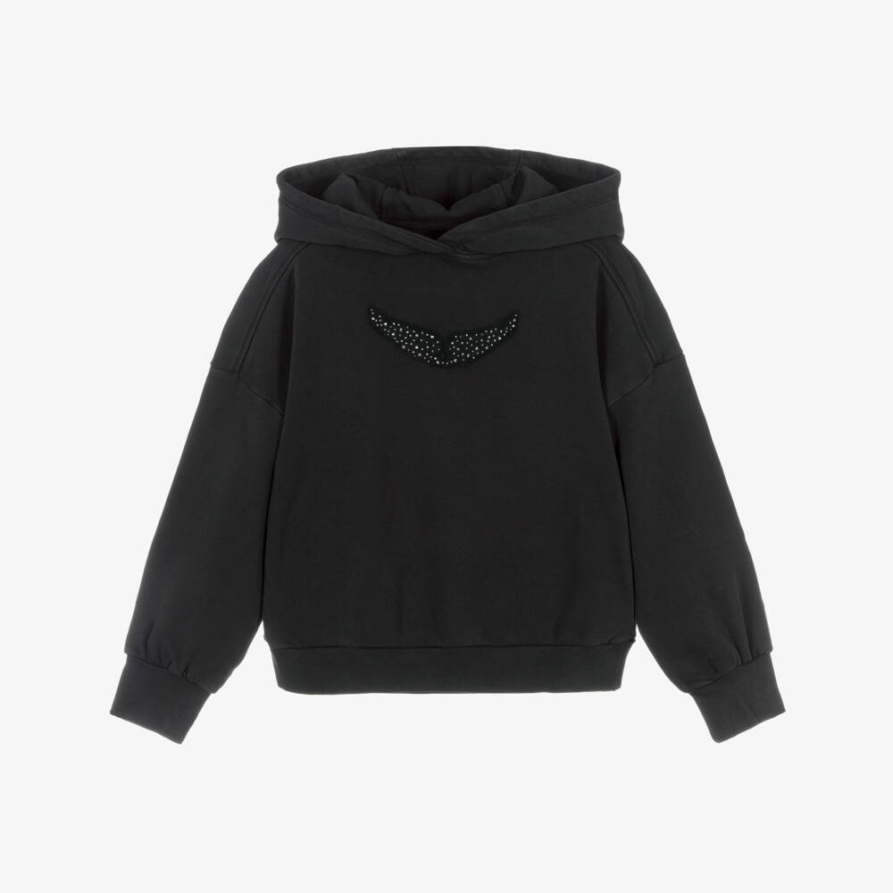 Zadig&Voltaire-Girls Black Hooded Logo Sweatshirt | Childrensalon Outlet