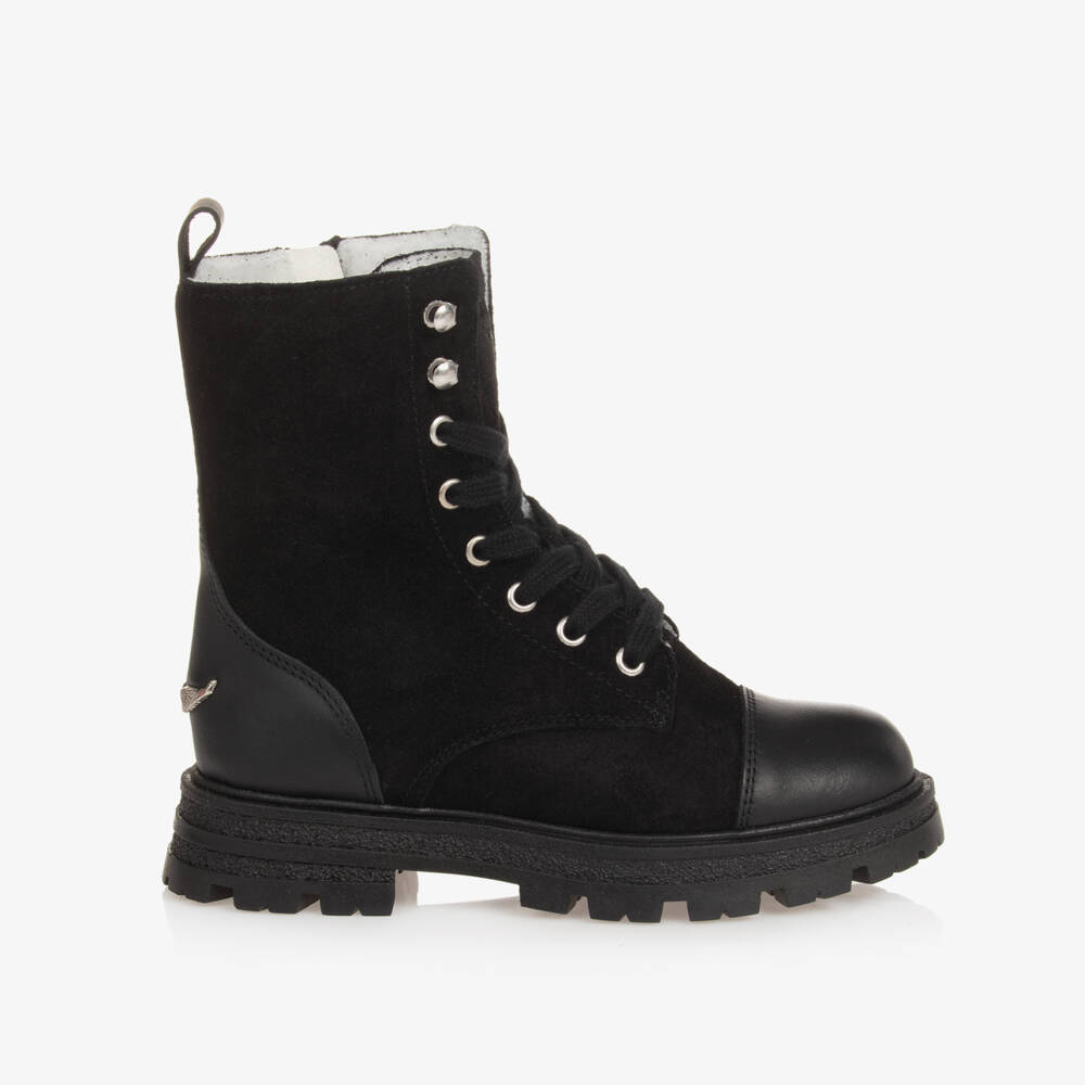 Zadig&Voltaire-Girls Black Leather Lace-Up Boots | Childrensalon Outlet