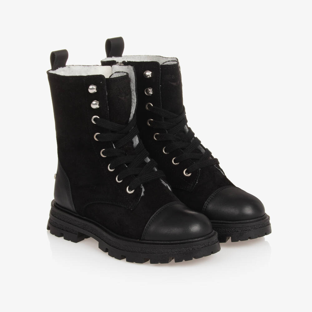 Zadig&Voltaire-بوت كاحل جلد لون أسود للبنات | Childrensalon Outlet