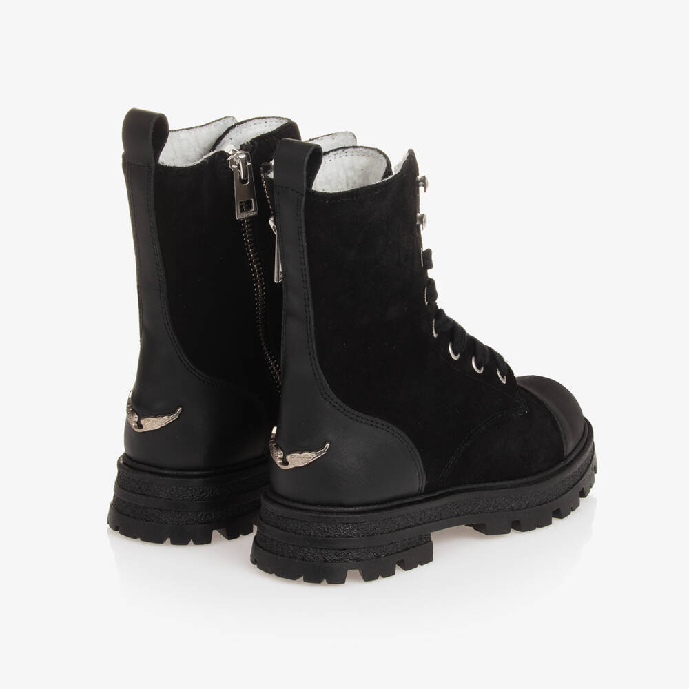 Zadig&Voltaire-Girls Black Leather Lace-Up Boots | Childrensalon Outlet