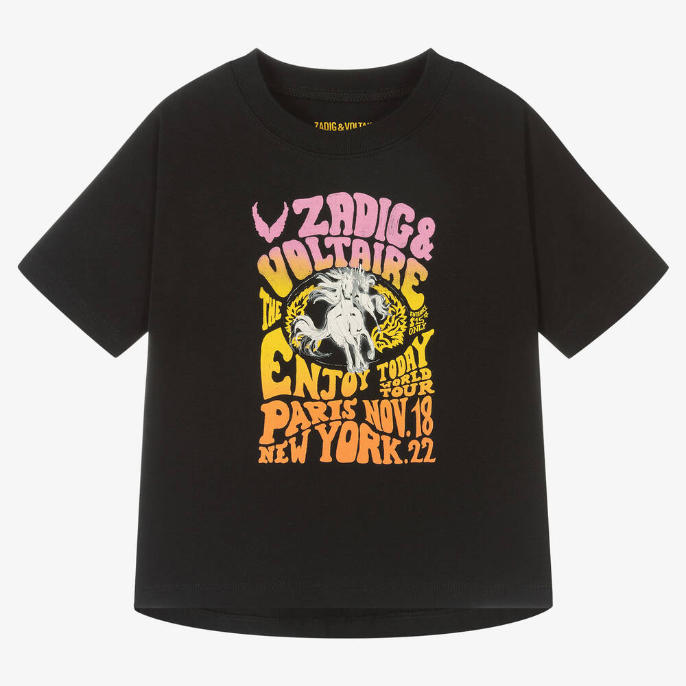 Zadig&Voltaire - Girls Black Logo T-Shirt | Childrensalon
