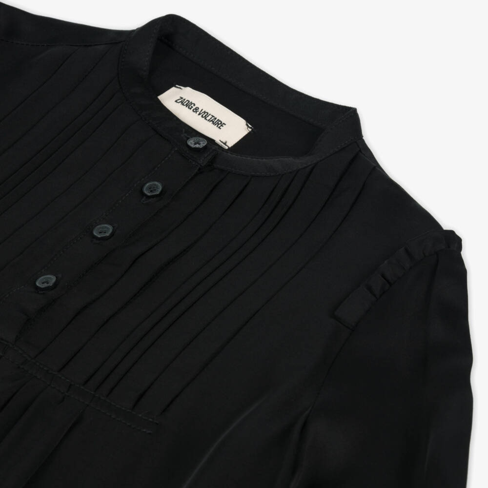Zadig&Voltaire-Girls Black Satin Pleated Dress | Childrensalon Outlet