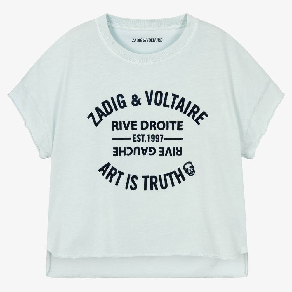 Zadig&Voltaire-Girls Blue Cotton Logo T-Shirt | Childrensalon Outlet