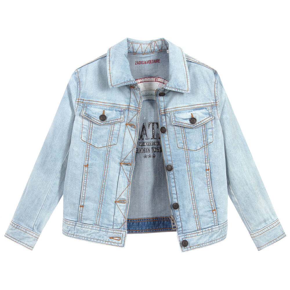 Zadig Voltaire Girls Blue Denim Logo Jacket Childrensalon Outlet