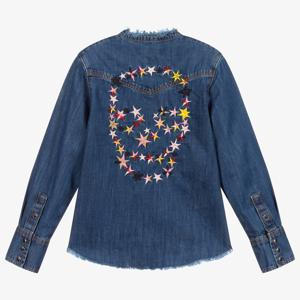 Zadig&Voltaire-قميص قطن دنيم لون أزرق للبنات | Childrensalon Outlet