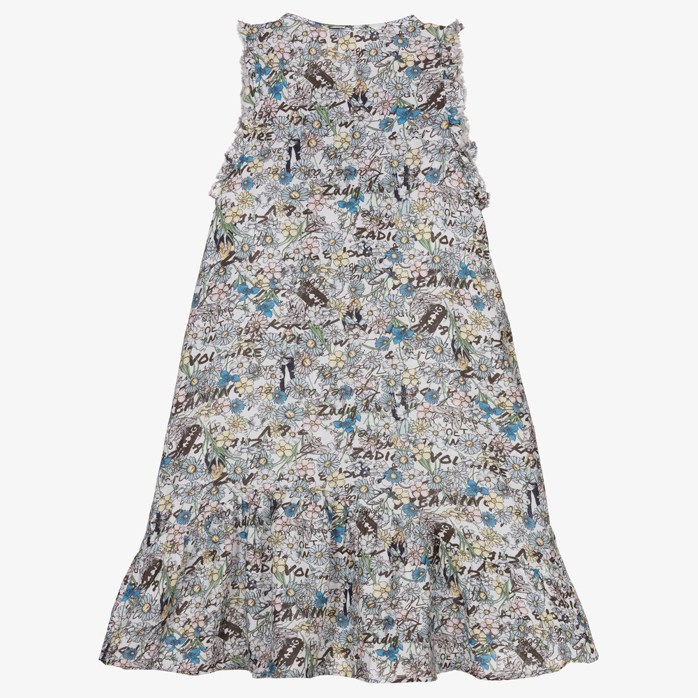 Zadig&Voltaire-Голубое платье из крепа в цветочек для девочек | Childrensalon Outlet