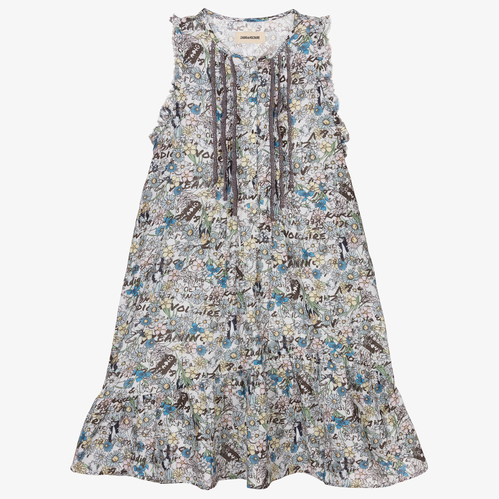 Zadig&Voltaire - Robe bleue à fleurs en crêpe Fille | Childrensalon