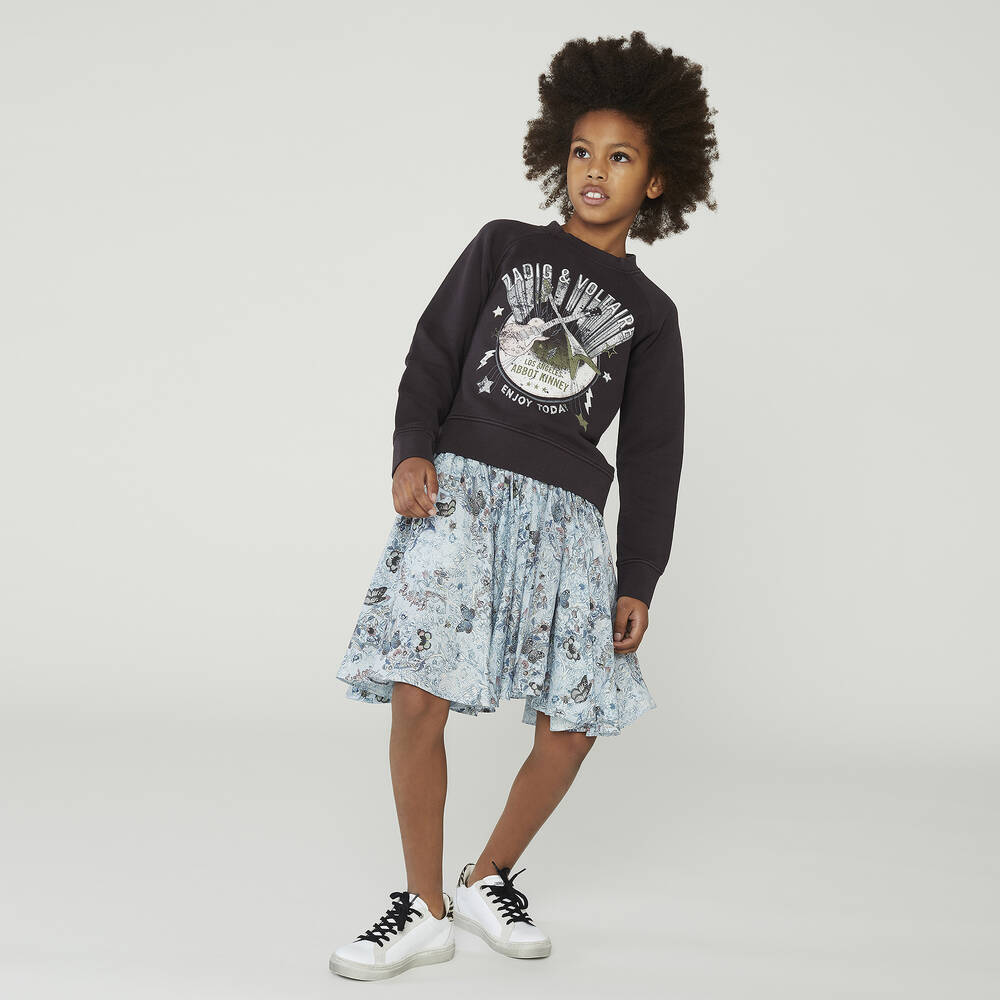 Zadig&Voltaire-تنورة فيسكوز لون أزرق بطبعة ورود | Childrensalon Outlet