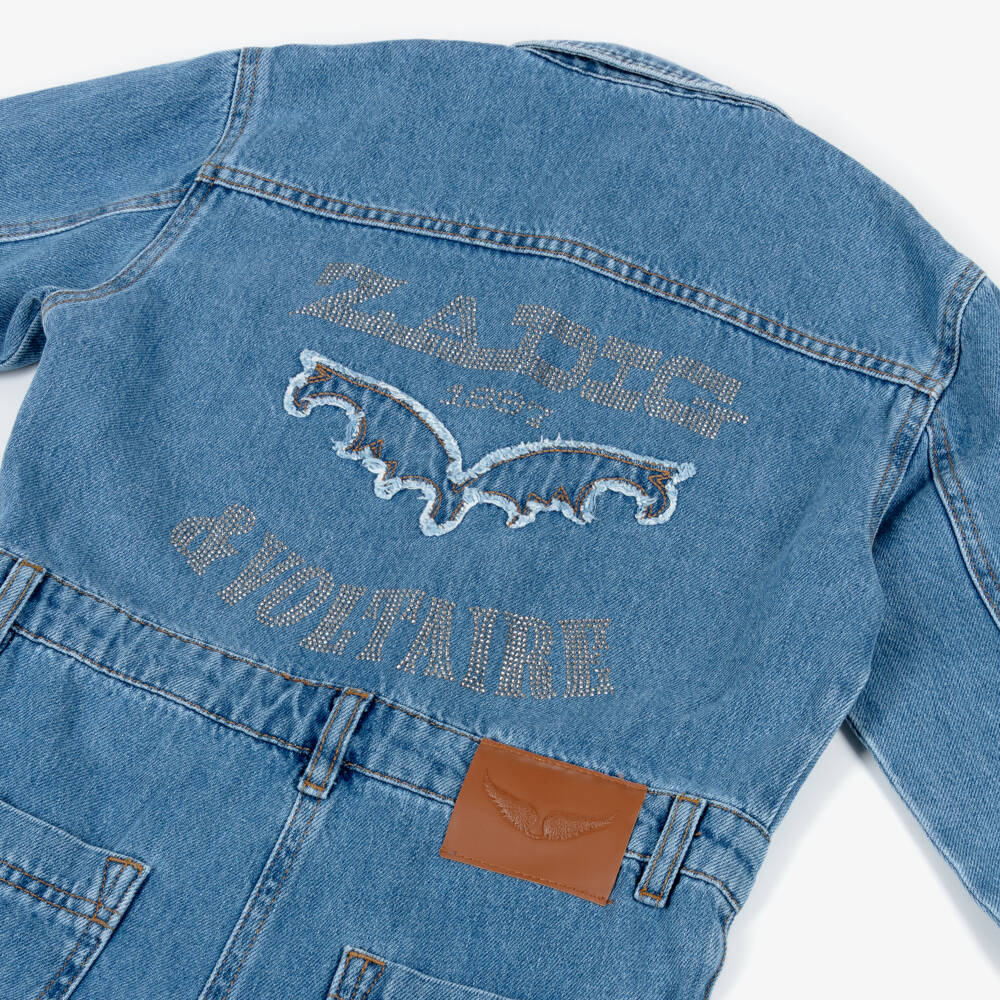 Zadig&Voltaire-Girls Blue Rhinestone Denim Jumpsuit | Childrensalon Outlet