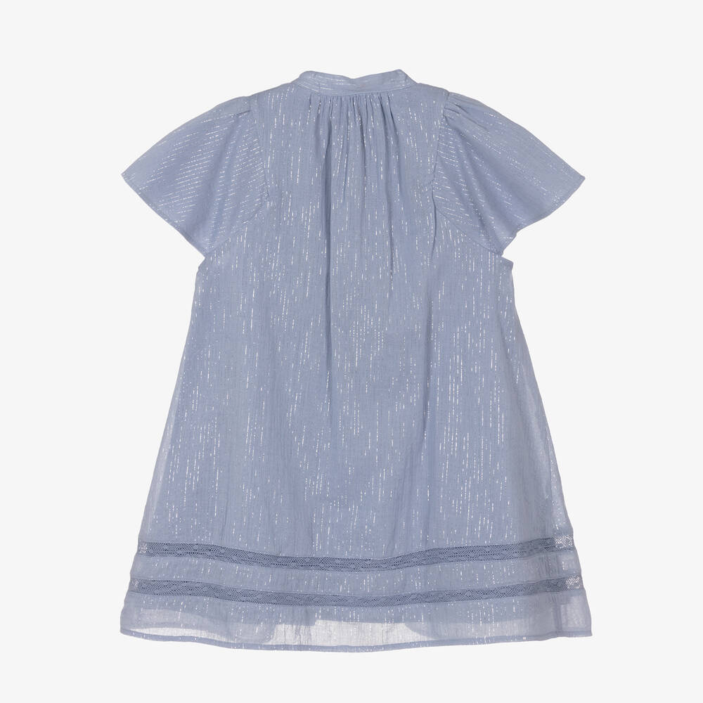 Zadig&Voltaire-Голубое хлопковое платье с серебристыми нитями | Childrensalon Outlet