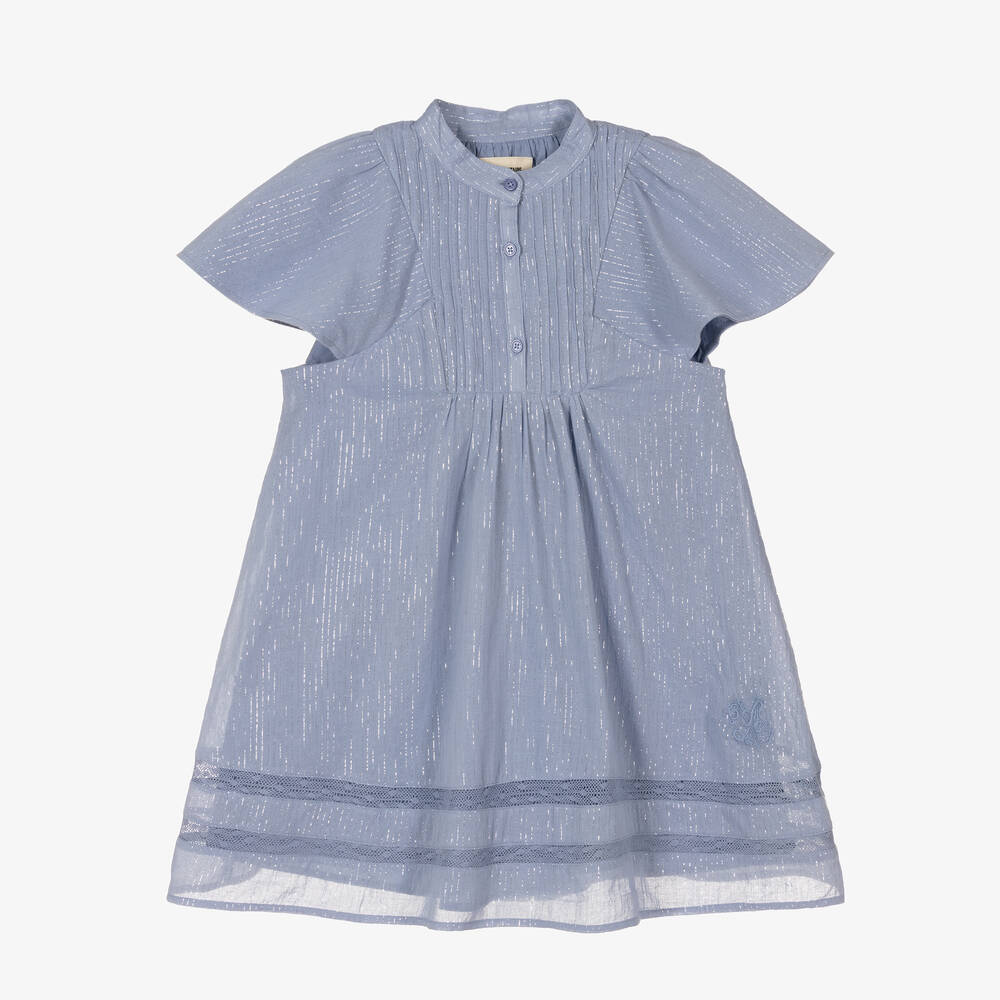 Zadig&Voltaire - Голубое хлопковое платье с серебристыми нитями | Childrensalon