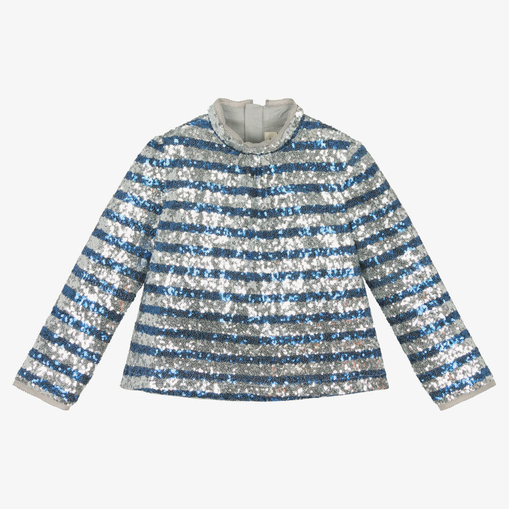 Zadig&Voltaire - Paillettenstreifenbluse Blau/Silber | Childrensalon